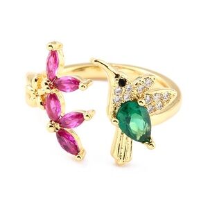Hummingbird and Pink Floral Ring